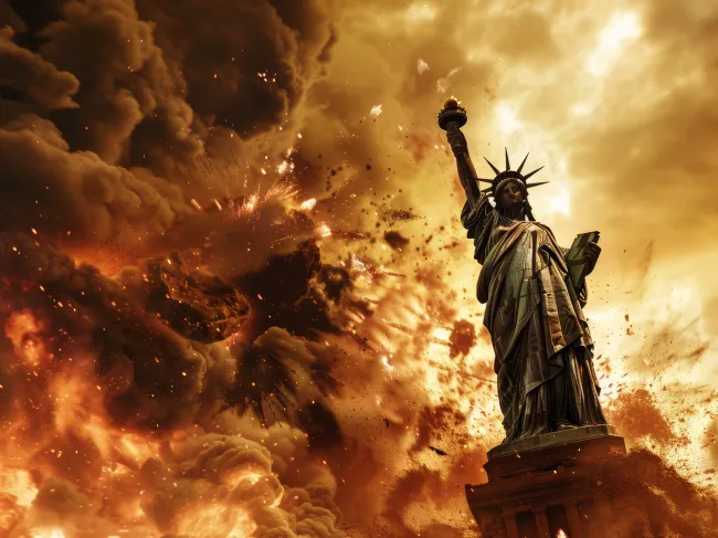 statue of liberty on fire